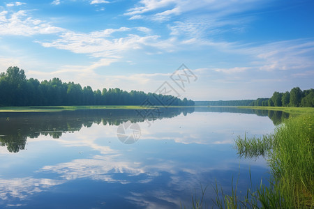 乡村森林湖泊的美丽景观图片