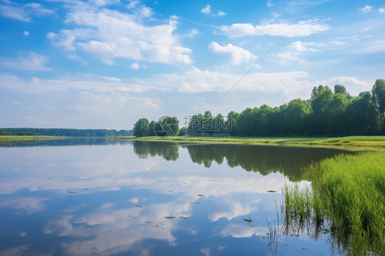 夏季乡村森林湖泊的美丽景观图片