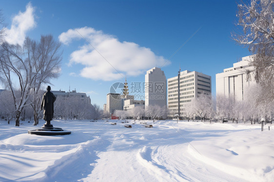 冬季寒冷的城市广场景观图片