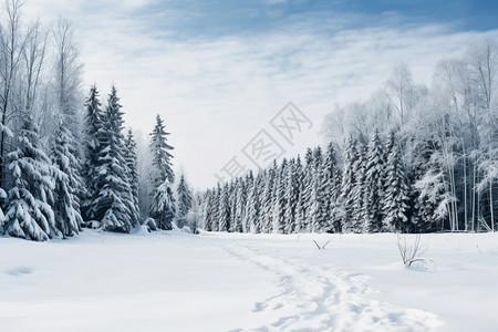 白雪覆盖的森林景观图片