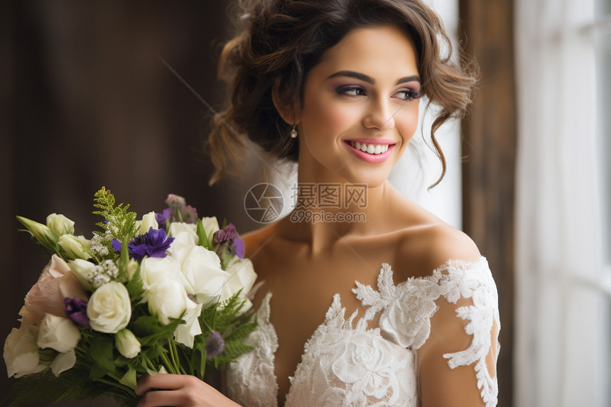 拿着手捧花的新娘图片