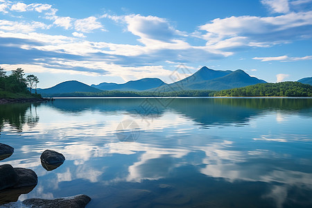 湖光岩晨光映照下的湖水与山脉背景