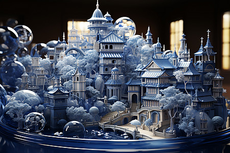 幻境立体的蓝白奇幻城堡图片