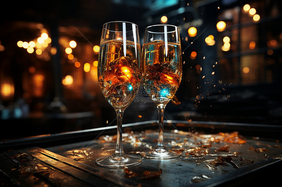 庆祝派对上的香槟酒杯图片