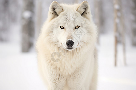 雪中树林中的白狼图片