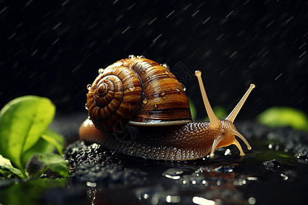 雨中可爱的蜗牛图片