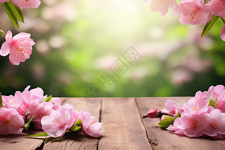 花瓣飘落春季木板上飘落的桃花背景
