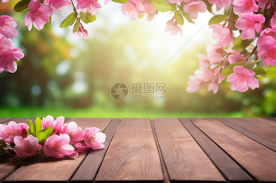 户外木板上的桃花图片