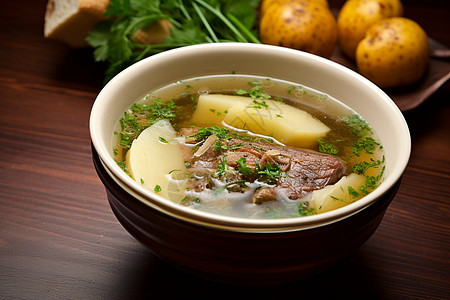 新鲜制作的牛肉土豆汤图片