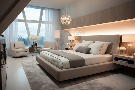 宽敞明亮的现代卧室图片