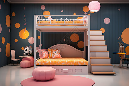 活力双层床儿童卧室背景图片