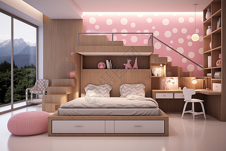 粉色女孩卧室图片