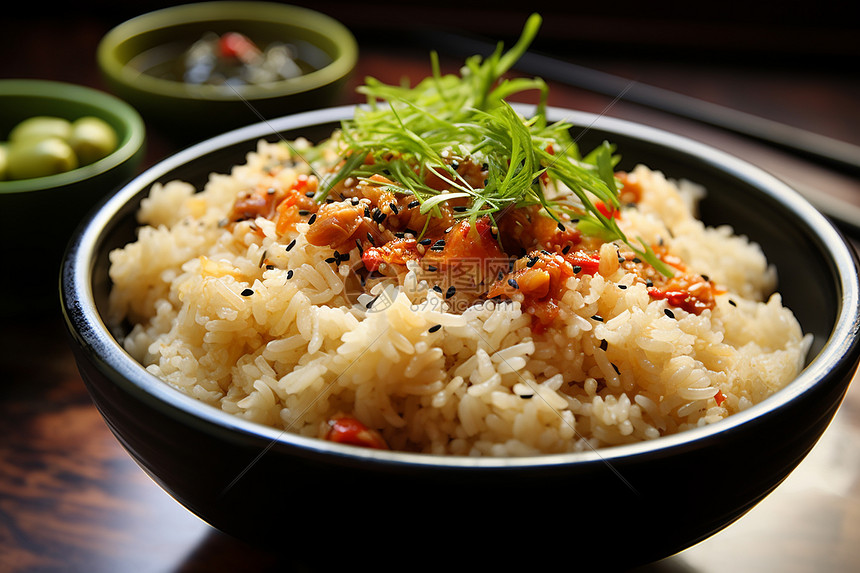 绿色蔬菜的米饭图片