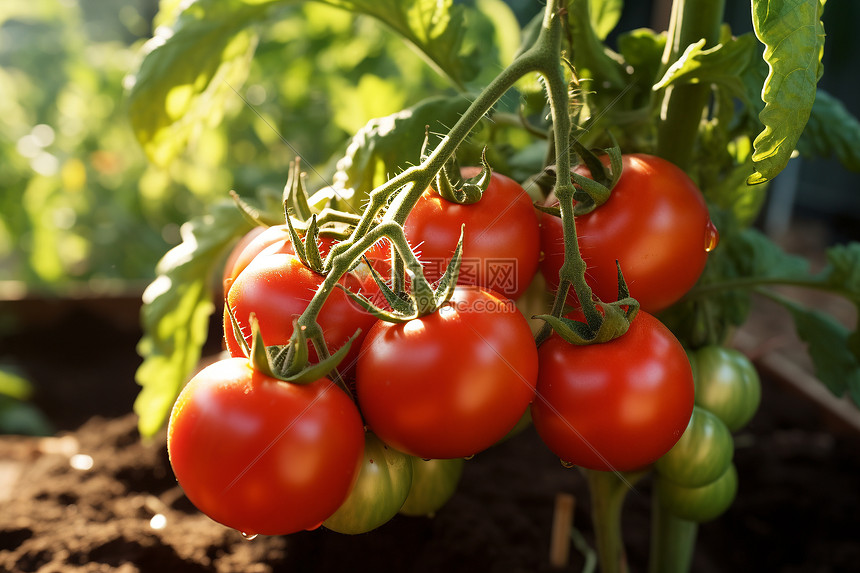 田园里一串红透的番茄图片