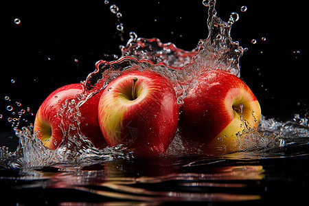 苹果上流淌着水滴图片