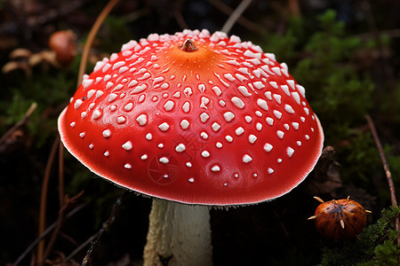 红色蘑菇与森林中的其他蘑菇相伴图片
