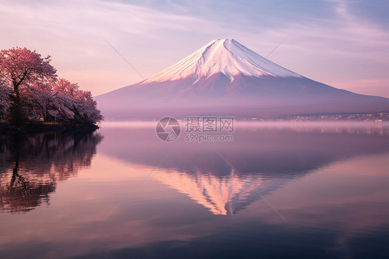 雪山下的湖泊图片