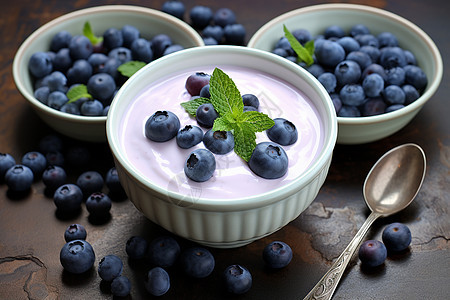 瓷碗里的蓝莓酸奶图片