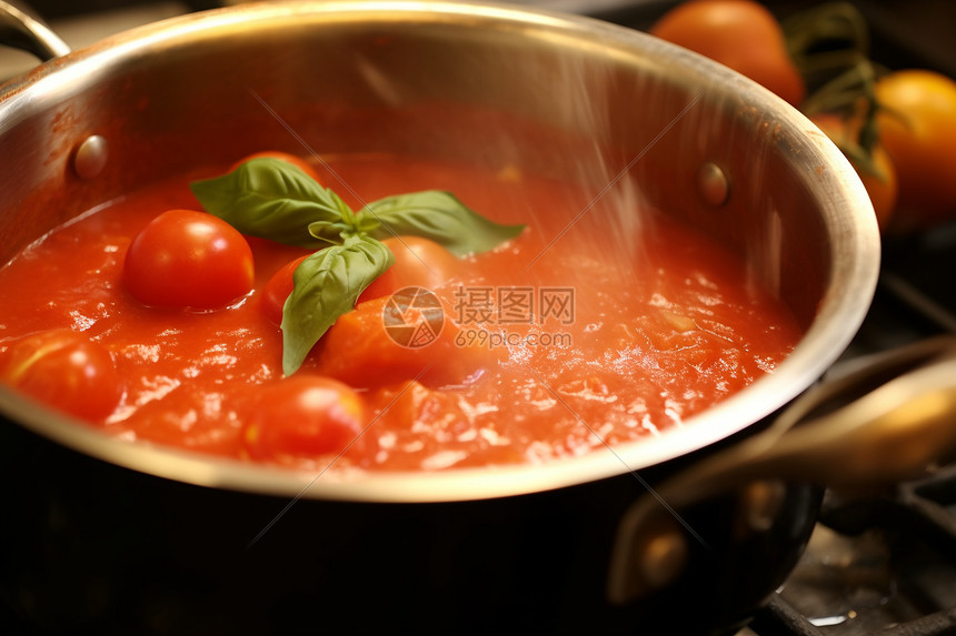 一锅鲜红的番茄酱图片