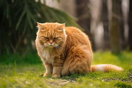 草地上的胖橘猫图片