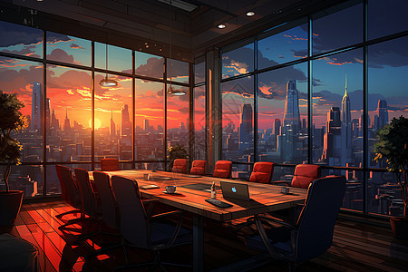 日落下的温馨会议室图片