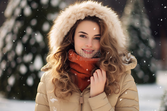 冬日雪地里穿着羽绒服的女人图片