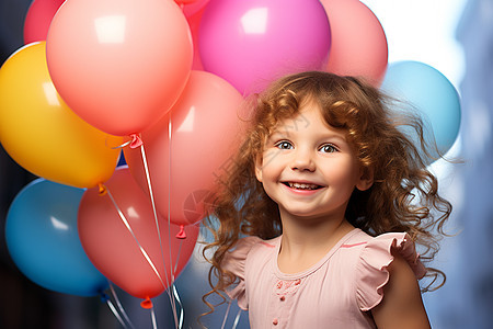 少女握住一束气球背景图片