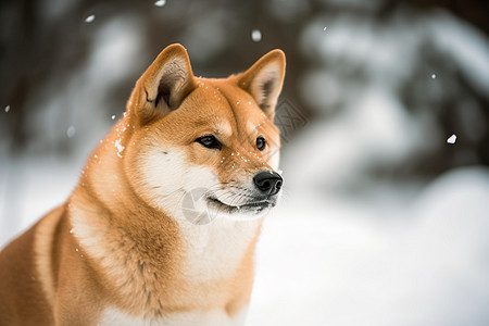 雪地中的柴犬图片