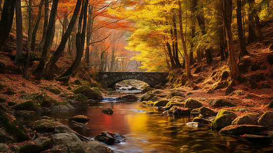 秋天山林中的河流图片