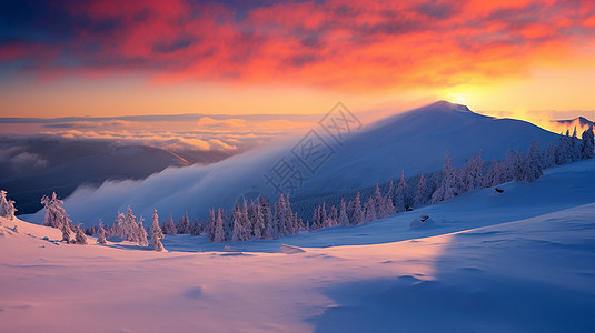 日出时的雪山背景图片