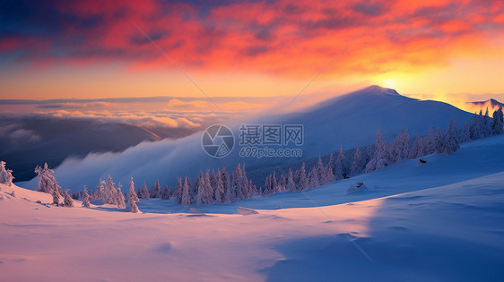 日出时的雪山图片
