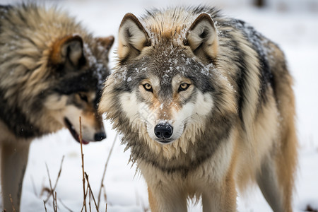 雪地上的两头狼图片