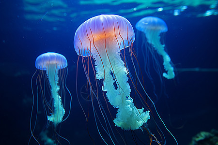 夜晚水族馆里一群水母图片