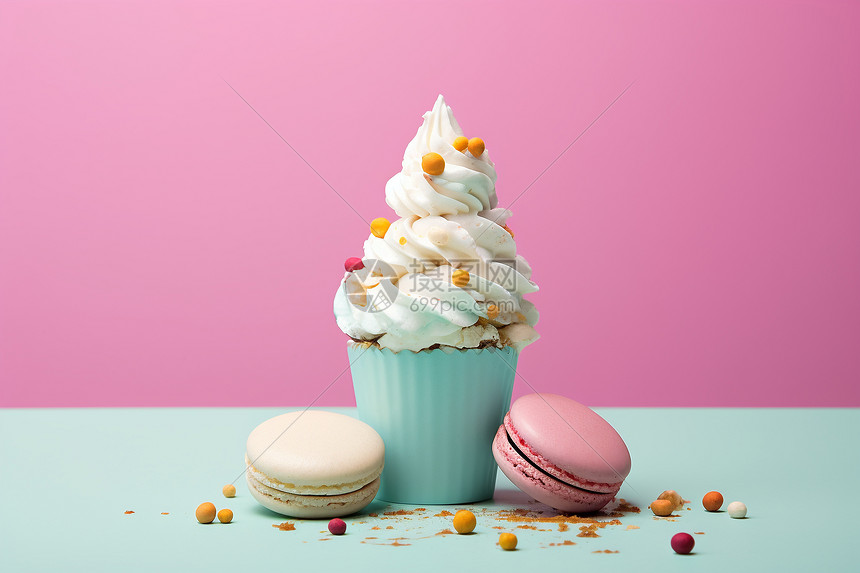 糖霜蛋糕和马卡龙图片