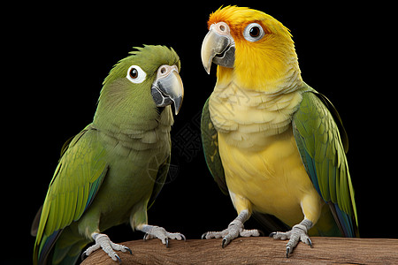 两只绿黄色鸟的合照图片