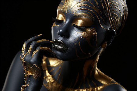 黑金炫彩身体彩绘的女人图片