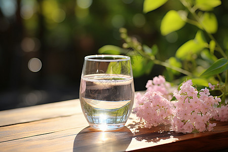 透明的玻璃杯和花束背景图片