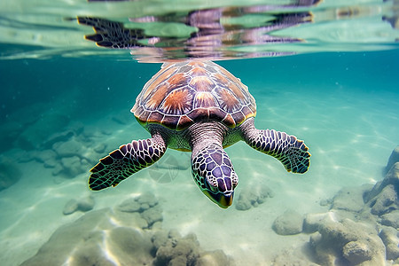 大海中游泳的海龟图片