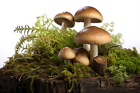 野生牛肝菌青苔覆盖的野生菌菇背景