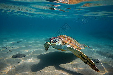 海龟与人共游高清图片
