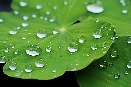 荷叶水滴水滴点缀的绿叶莲叶背景