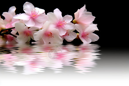 水中映着的一朵粉色樱花图片