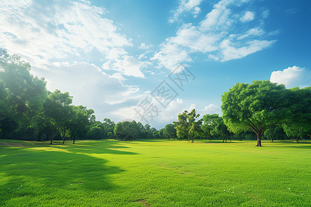 公园景观夏季公园草坪的美丽景观背景
