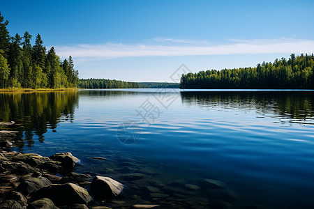 夏季森林湖光山色的美丽景观背景图片