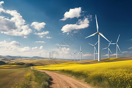 田野中的风力涡轮发电机图片