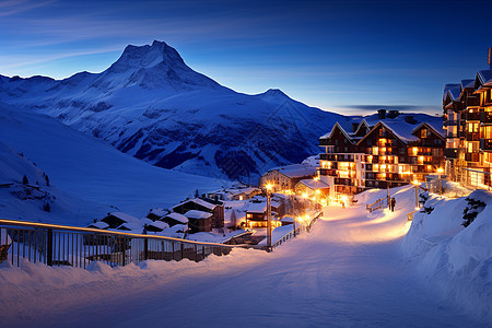 冬季雪山度假村庄图片