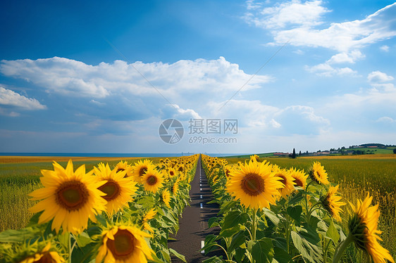 田野中的美丽的向日葵花海图片