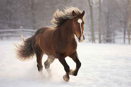 冬季雪地中奔跑的骏马图片