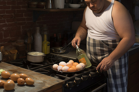 厨房中煮制鸡蛋的男子图片