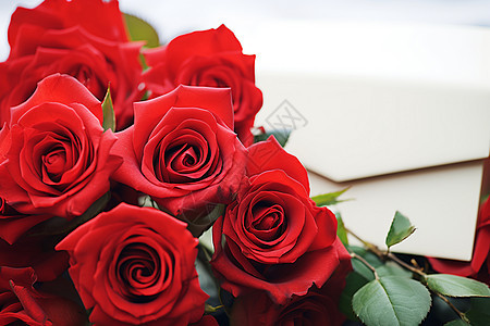 浪漫的红玫瑰和信封图片
